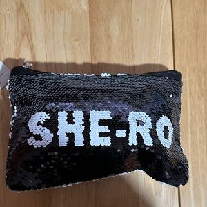 SHE-RO Black and White Sequin Clutch
